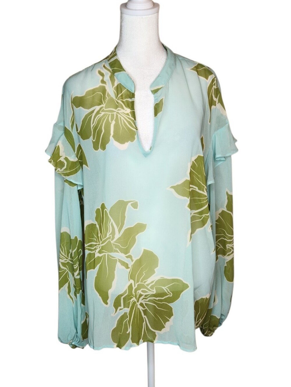 Hutch Anthropologie Sheer V Neck Floral Top Size Large
